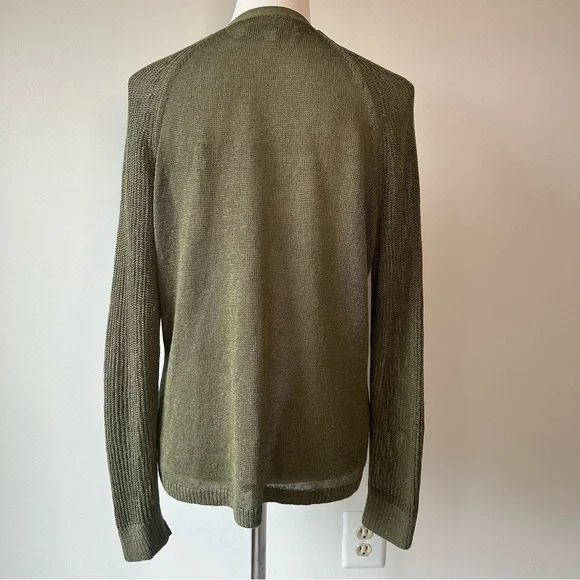 Loft Linen Rayon Blend Olive Green Cardigan No Closure Sage Army, size Medium - Picture 4 of 16